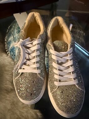 Betsey Johnson Silver Crystal-Embellished Sneakers